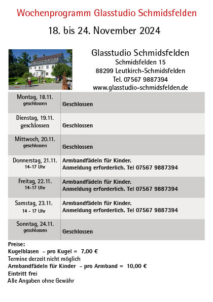 Wochenprogramm Schmidsfelden  18.11. - 24.11.2024